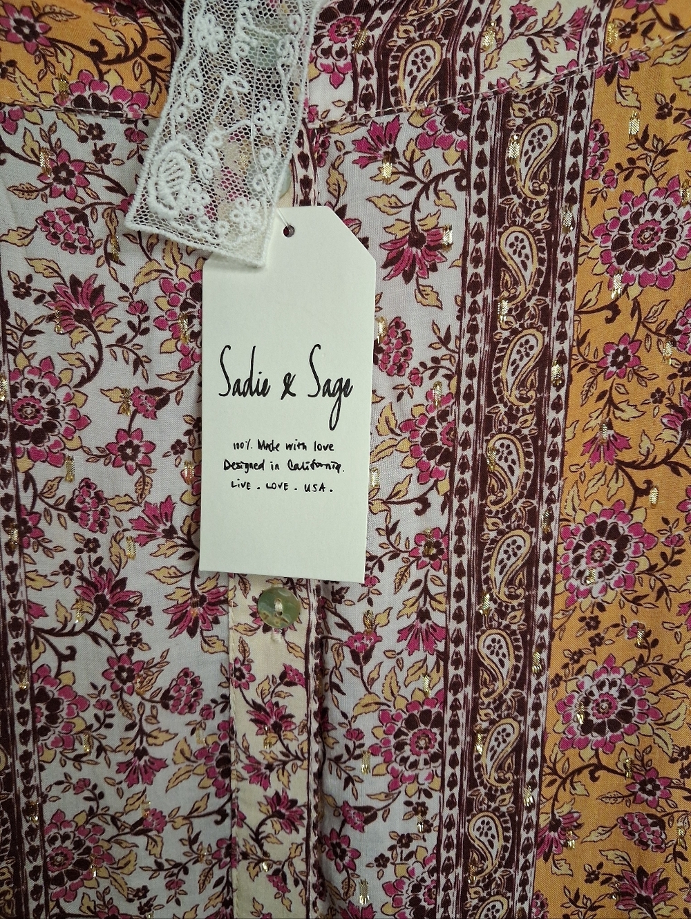 Sadie & Sage Rosey Tea Button Down Maxi Skirt Sm Boho Chic Festival - Picture 10 of 11